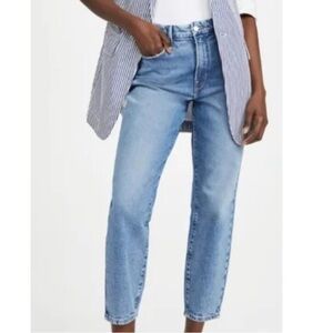 Good American Good Mom jeans 00/24 light blue wash 90s high rise ankle tapered